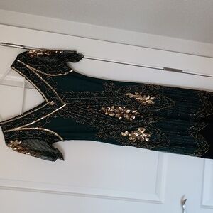 Chic Teal Beaded Midi Dress with Fringe